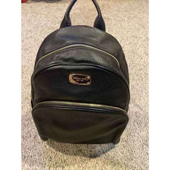 Michael Kors Black Leather Abbey Backpack Black Gold